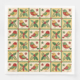 Guardanapo De Papel De Jantar Padrão de Pássaro de Natal com Folhas de Azevinho
