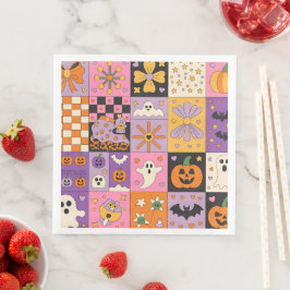 Guardanapo De Papel De Jantar Padrão de Patchwork do Halloween - Quadrados Festi