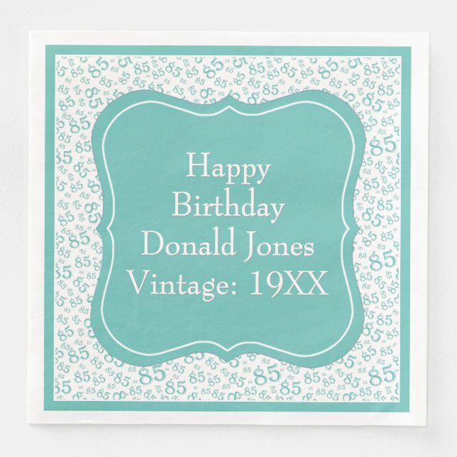 Guardanapo De Papel De Jantar Padrão do número de colchete branco/de aniversário (Frente)