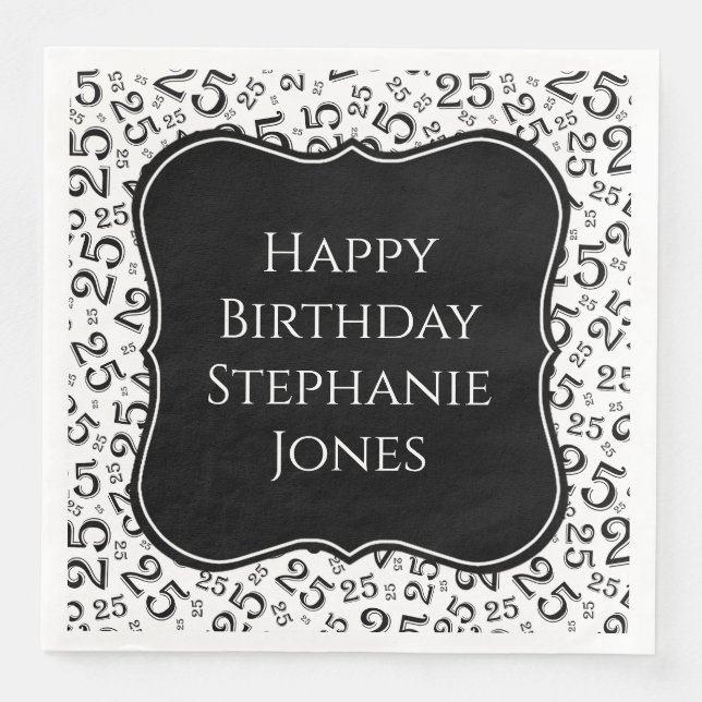 Guardanapo De Papel De Jantar Padrão do Número do Colchete Preto/Branco de Anive (Frente)