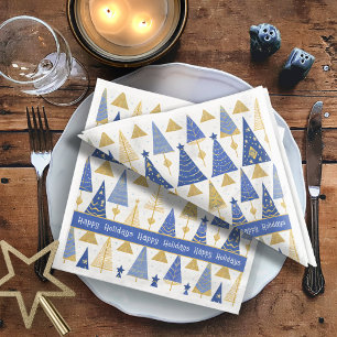 Guardanapo De Papel De Jantar Padrão Dourado de Feliz de Natal Azul nº 25 ID1009