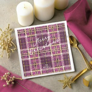 Guardanapo De Papel De Jantar Padrão Dourado de Natal magenta nº 7 ID1009