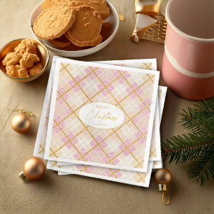 Guardanapo De Papel De Jantar Padrão Dourado de Natal rosa nº 28 ID1009