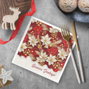 Guardanapo De Papel De Jantar Padrão Floral de Natal Branco Vermelho nº 17 ID100