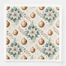 Guardanapo De Papel De Jantar Padrão Floral Dourado de Natal Branco Elegante