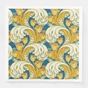 Guardanapo De Papel De Jantar Padrão Floral Verde Dourado Azul da Tulip Vintage