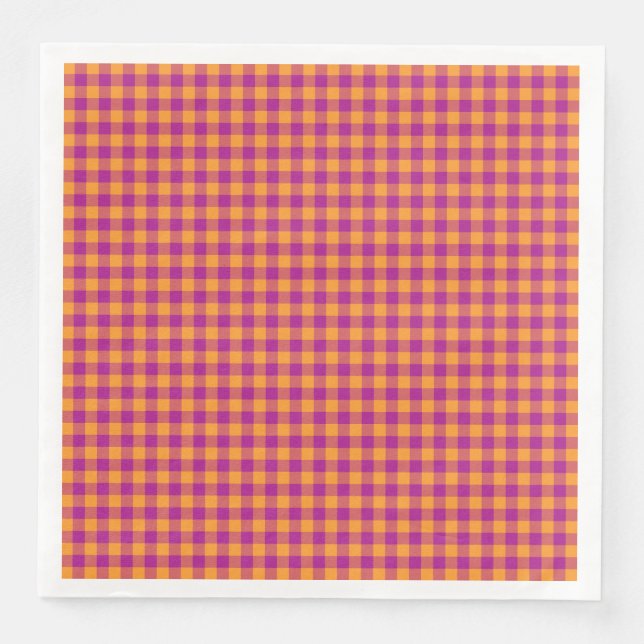 Guardanapo De Papel De Jantar Padrão Xadrez Laranja Roxo (Frente)