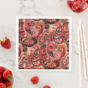 Guardanapo De Papel De Jantar Paisley Floral, Vermelho, Rosa e Preto