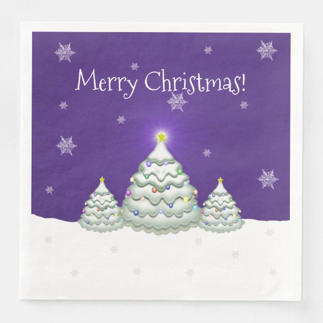 Guardanapo De Papel De Jantar Papel de Árvore de Natal Roxo Snowy Napkin (Frente)
