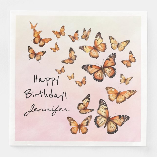 Guardanapo De Papel De Jantar Papel de borboleta de festa de aniversário (Frente)