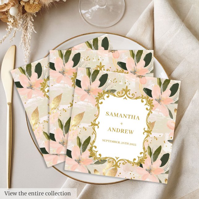 Guardanapo De Papel De Jantar Papel de Casamento Dourado Blush Personalizado Nap (Custom Blush Gold Wedding Paper Napkins)
