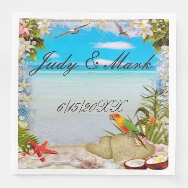 Guardanapo De Papel De Jantar Papel de Casamento Floral de Praia Tropical Napkin (Frente)