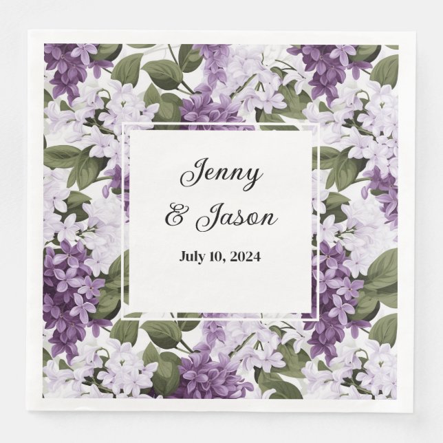 Guardanapo De Papel De Jantar Papel de Lilacs de Casamento Personalizado (Frente)