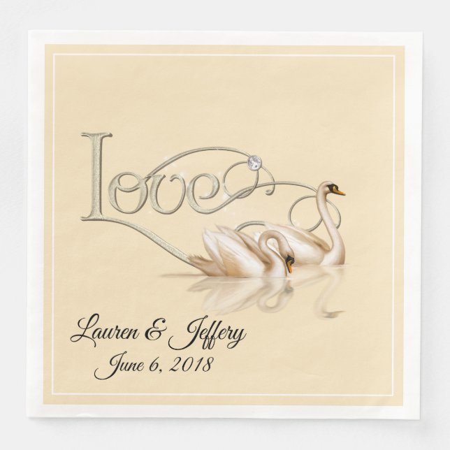 Guardanapo De Papel De Jantar Papel Napkins-Swans de Amor (Frente)