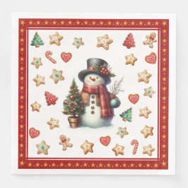 Guardanapo De Papel De Jantar Paper Napkin Dinner Snowman and Christmas Cookies
