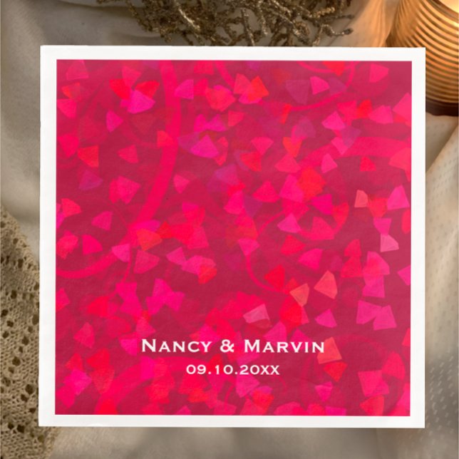 Guardanapo De Papel De Jantar Partido Personalizado Ruby 40º Aniversário de Casa (Add couples names and 40th anniversary date to this vibrant ruby gem pink red party napkin
)