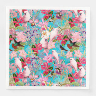 Guardanapo De Papel De Jantar Pássaro Tropical Cor-De-Rosa E Padrões De Flor Orq