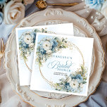 Guardanapo De Papel De Jantar Pastel blue watercolor florals gold bridal shower<br><div class="desc">✅ For matching items search 237Y in my collections ✅ Celebrate in style with these elegant bridal shower paper napkins featuring watercolor dusty blue flowers, soft eucalyptus greenery, and a shimmering gold glitter frame. Designed with romantic script lettering, this boho floral theme is perfect for modern, chic, or garden bridal...</div>