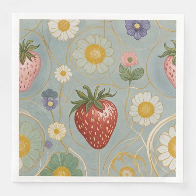 Guardanapo De Papel De Jantar Pastel Floral & Berry Delight (Frente)