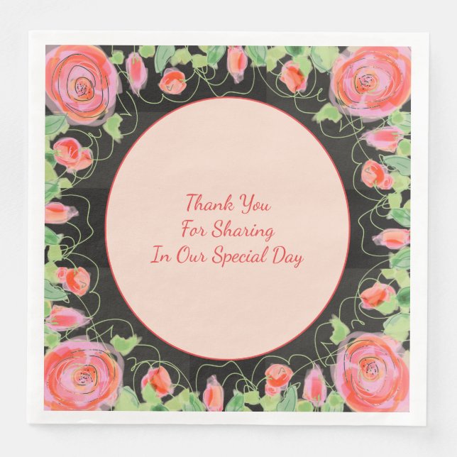 Guardanapo De Papel De Jantar Pastel Floral com Preto (Frente)