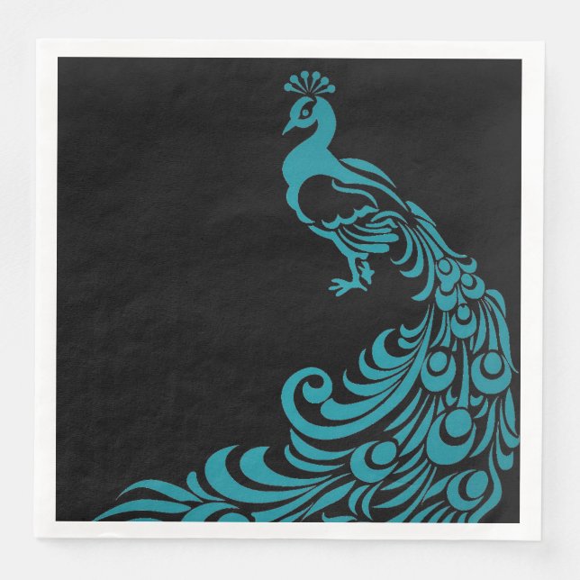 Guardanapo De Papel De Jantar Peacock-Blue-Black-Day-Celebration-s-Na moda (Frente)