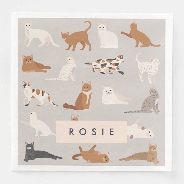 Guardanapo De Papel De Jantar Pentes de Gato Encantados Monogramas (Frente)