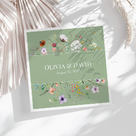 Guardanapo De Papel De Jantar Personalização de Flor Selvagem Verde Sage