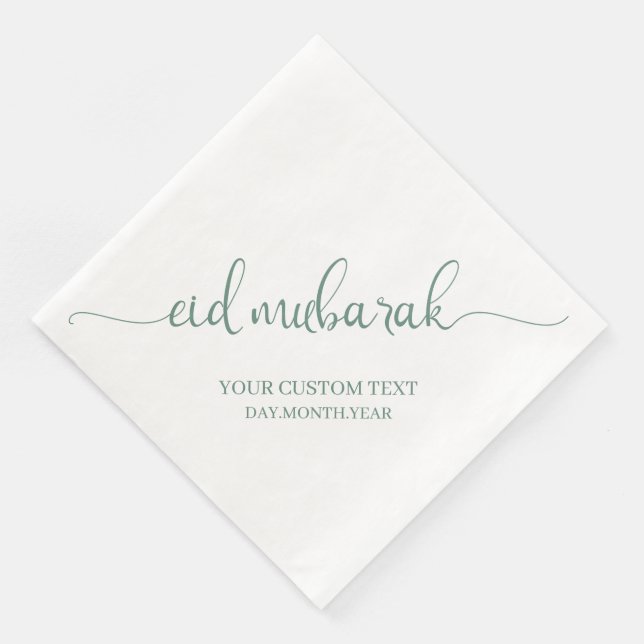 Guardanapo De Papel De Jantar Personalização do Dusty Green Eid Mubarak (Canto)