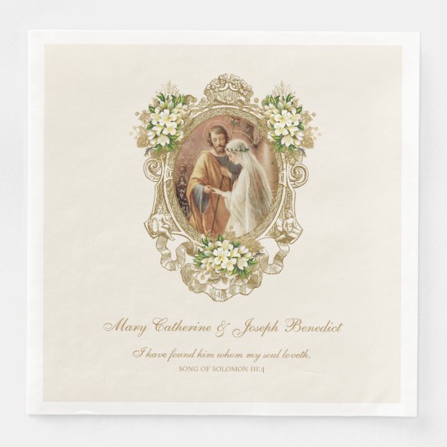 Guardanapo De Papel De Jantar Personalized Catholic Wedding Napkins w/Scripture (Frente)