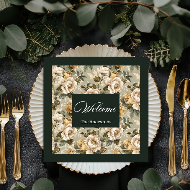 Guardanapo De Papel De Jantar Personalized Chic Napkins Green Gold Botanical (Personalized Chic Napkins Green Gold Botanical)