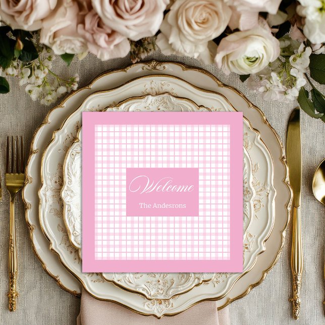 Guardanapo De Papel De Jantar Personalized Light Pink Napkins Classic Plaid Set (Personalized Light Pink Napkins Classic Plaid Set)