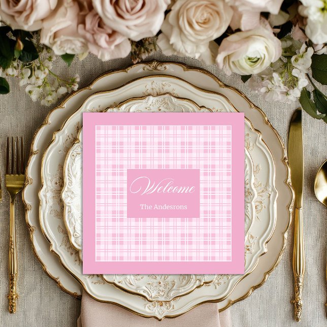 Guardanapo De Papel De Jantar Personalized Pink Table Napkins Modern Tartan Look (Personalized Pink Table Napkins Modern Tartan Look)