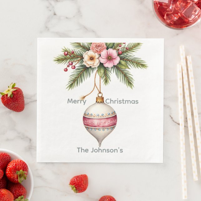 Guardanapo De Papel De Jantar Pink Ornament Christmas Photo (Insitu)