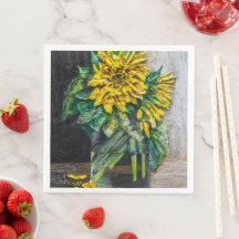 Pintura Acrílica de Natureza-Morta de Girassóis 
