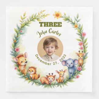 Guardanapo De Papel De Jantar Placa de Foto Safari de Menino Fofo Aniversário de