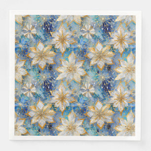 Guardanapo De Papel De Jantar Poinsettias Douradas de Natal Azul