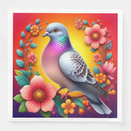 Guardanapo De Papel De Jantar Pombo Colorido Rodeado por Flores Vibrantes