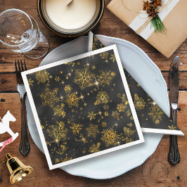 Guardanapo De Papel De Jantar Prettiest Snowflakes Padrão Dourado/Black ID846