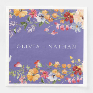 Guardanapo De Papel De Jantar Purple Colorful Watercolor Wildflowers Wedding
