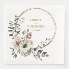 Guardanapo De Papel De Jantar Quadro Dourado Floral Branco Elegante Eucalyptus B