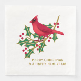 Guardanapo De Papel De Jantar Ramo de Azevinho do Cardinal Vermelho Feliz Natal