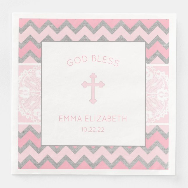 Guardanapo De Papel De Jantar Rapariga Rosa Russa Batismo de Cinza Christening N (Frente)