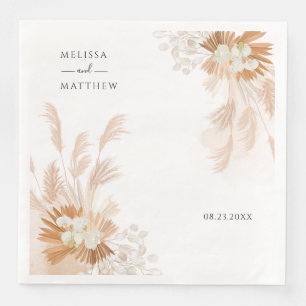 Guardanapo De Papel De Jantar Recepção de casamento Floral Terracotta Pampas Gra