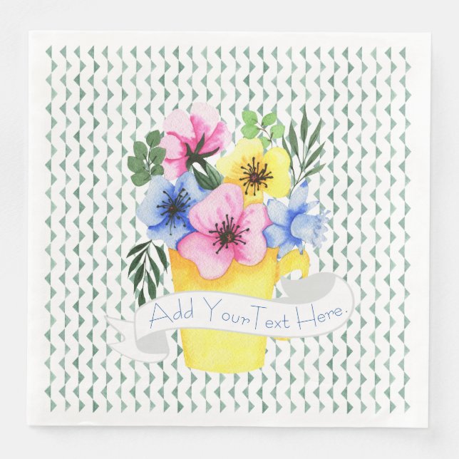Guardanapo De Papel De Jantar Recipiente Amarelo Com Penseiras Pastel (Frente)
