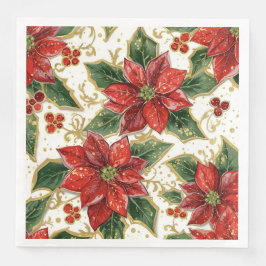 Guardanapo De Papel De Jantar Red Poinsettia E Holly Férias De Natal Inverno