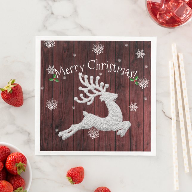 Guardanapo De Papel De Jantar Red Rustic Christmas Reindeer Paper Napkin (Insitu)