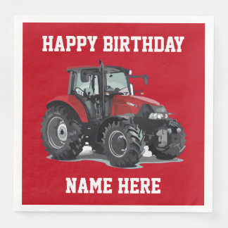 Guardanapo De Papel De Jantar Red Trator Farming Birthday Napkins