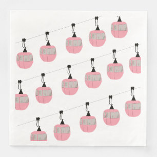 Guardanapo De Papel De Jantar Retro Pink Ski Gondola Lift Skiers