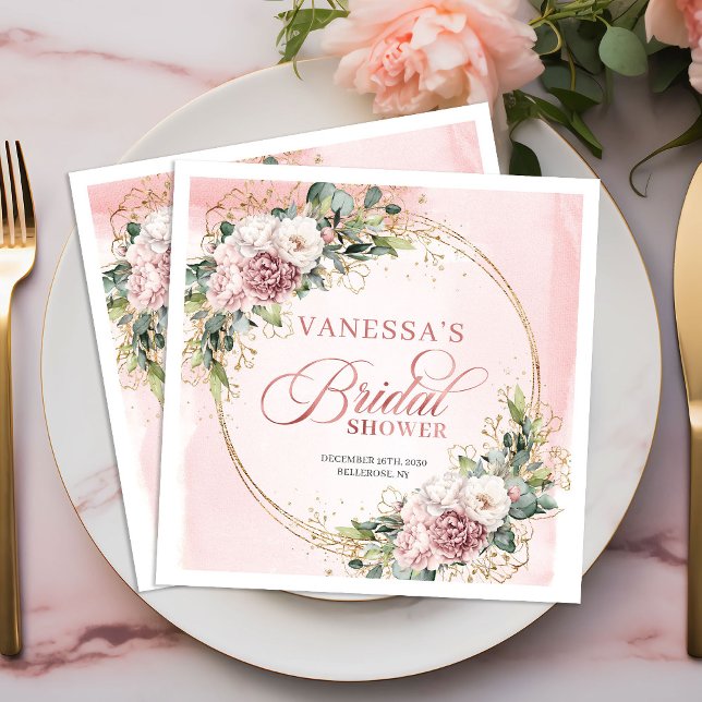Guardanapo De Papel De Jantar Romantic dusty pink boho floral bridal shower (Romantic dusty pink boho floral bridal shower napkins

)