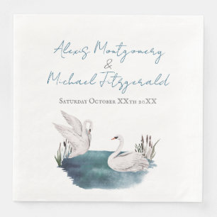 Guardanapo De Papel De Jantar Romântica Aquarela Swans em um Casamento Pond